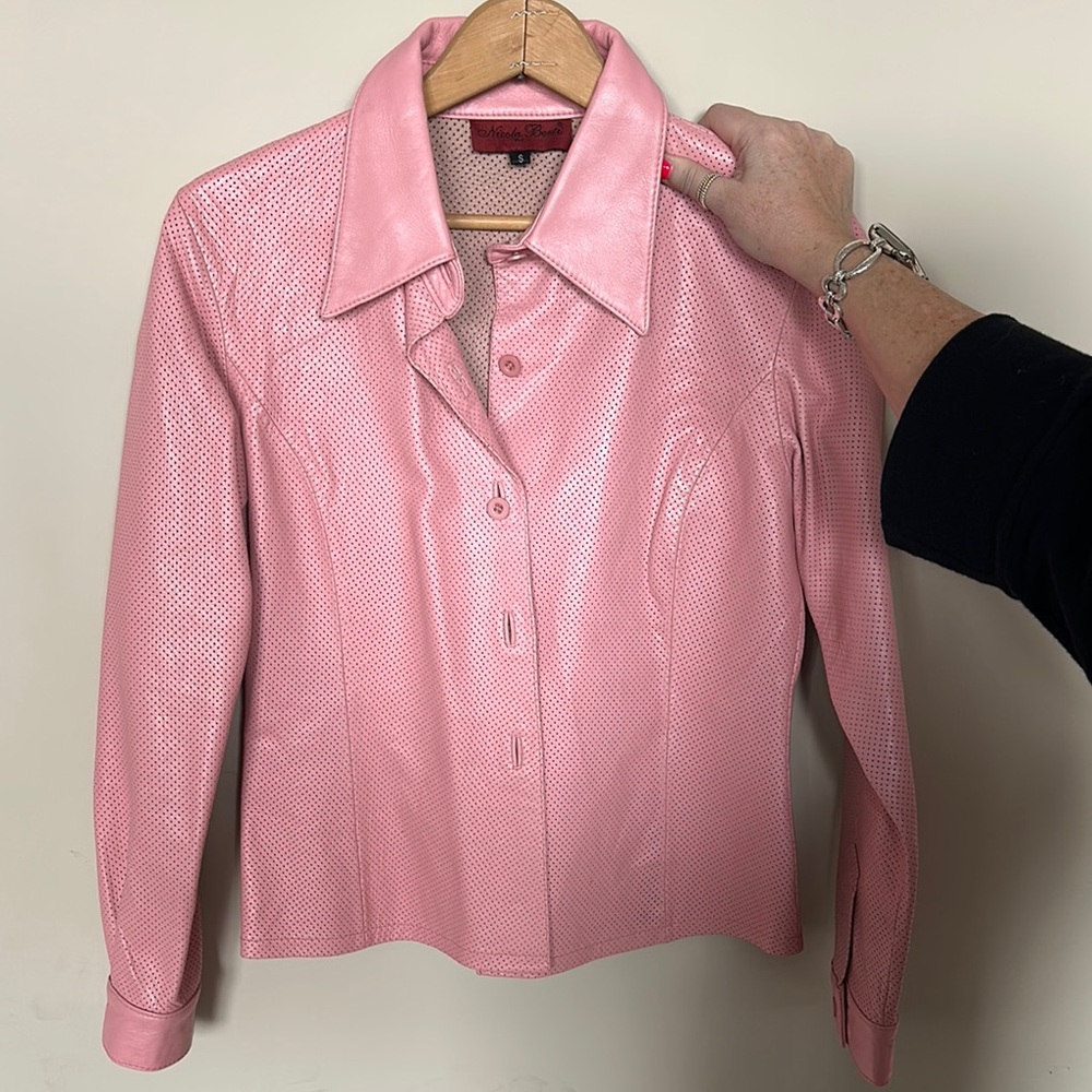 Pink Genuine Leather Perforated Women's Jacket